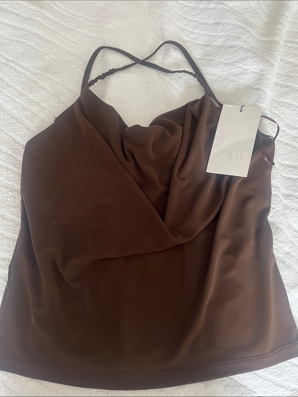 Zara Brown Satin Cowl-Neck Camisole